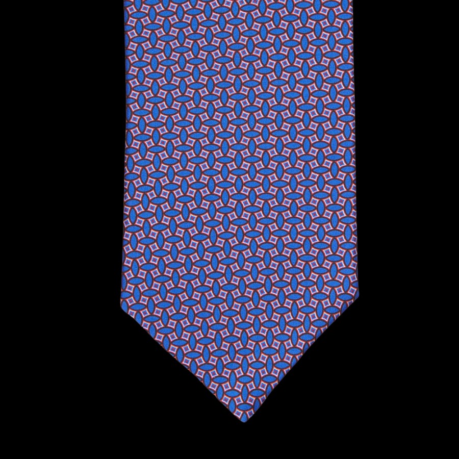 Silvio Fiorello Blue Geometric Printed Satin Silk Tie Best