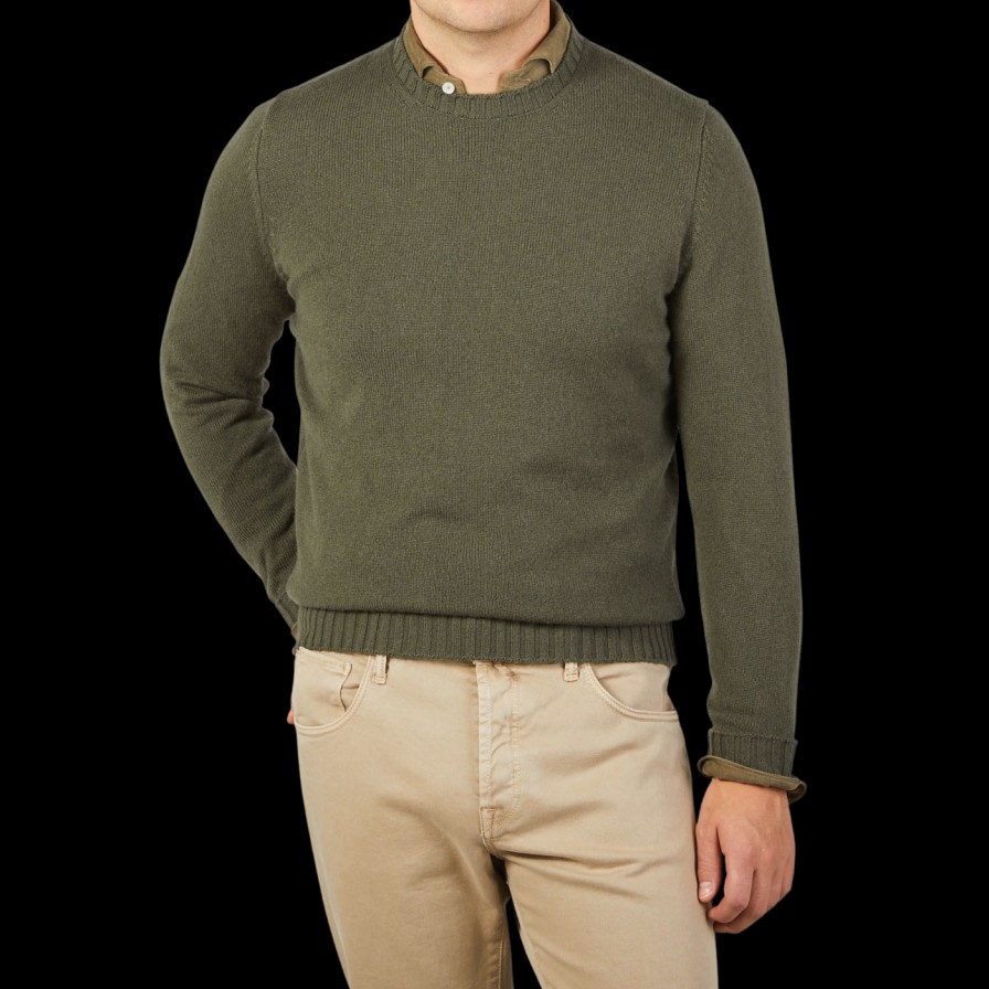 Filippo de Laurentiis Loden Green Wool Cashmere Crewneck Sweater Hot