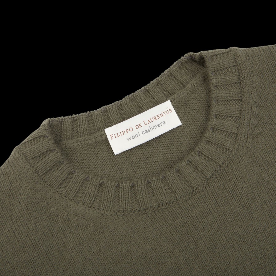 Filippo de Laurentiis Loden Green Wool Cashmere Crewneck Sweater Hot