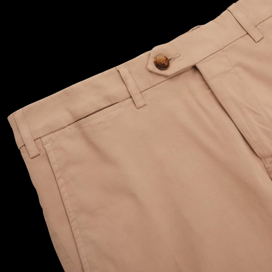 Canali Khaki Beige Cotton Stretch Flat Front Chinos Online