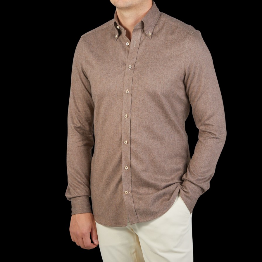 Stenströms Taupe Brown Cotton Flannel Slimline Bd Shirt Best