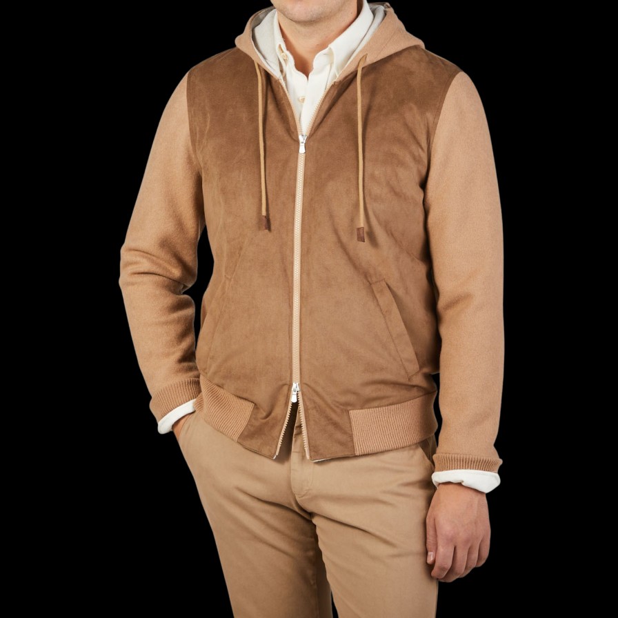 Gran Sasso Camel Wool Alcantara Front Padded Jacket Online