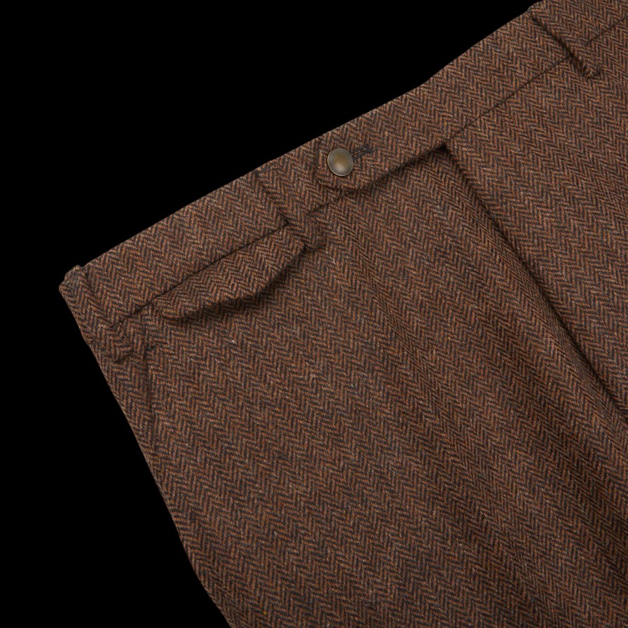 Berwich Brown Herringbone Wool Tweed Trousers Wholesale