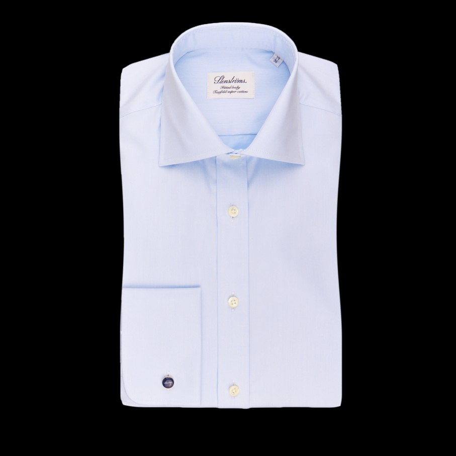 Stenströms Light Blue Fitted Body Double Cuff Shirt New