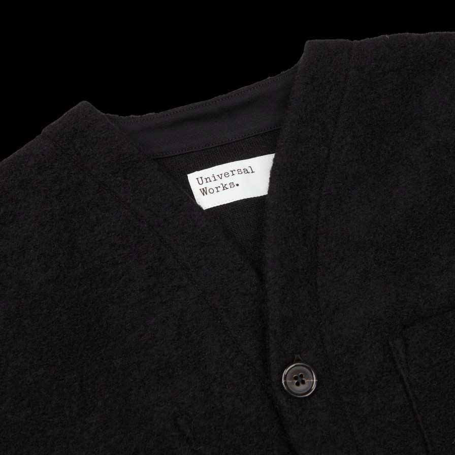 Universal Works Black Wool Fleece Button Cardigan New