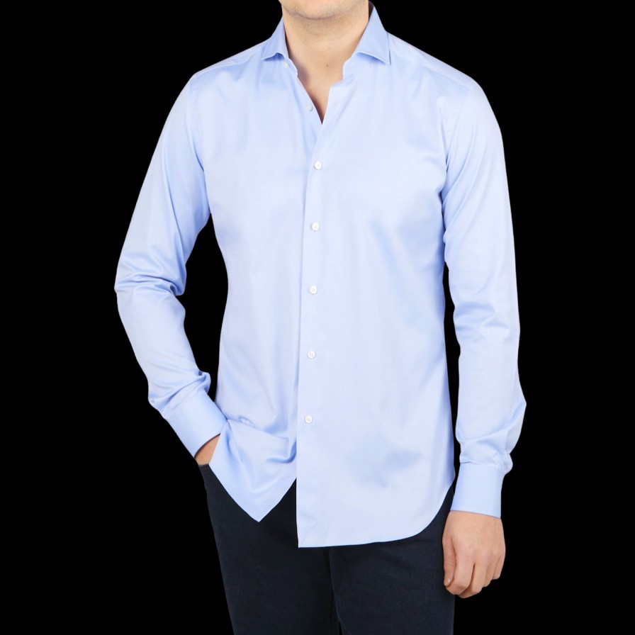 Xacus Light Blue Fine Cotton Oxford Cut-Away Shirt Wholesale