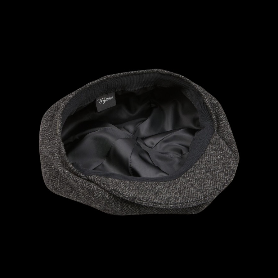 Wigéns Grey Herringbone Wool Tweed Baker Boy Cap Hot