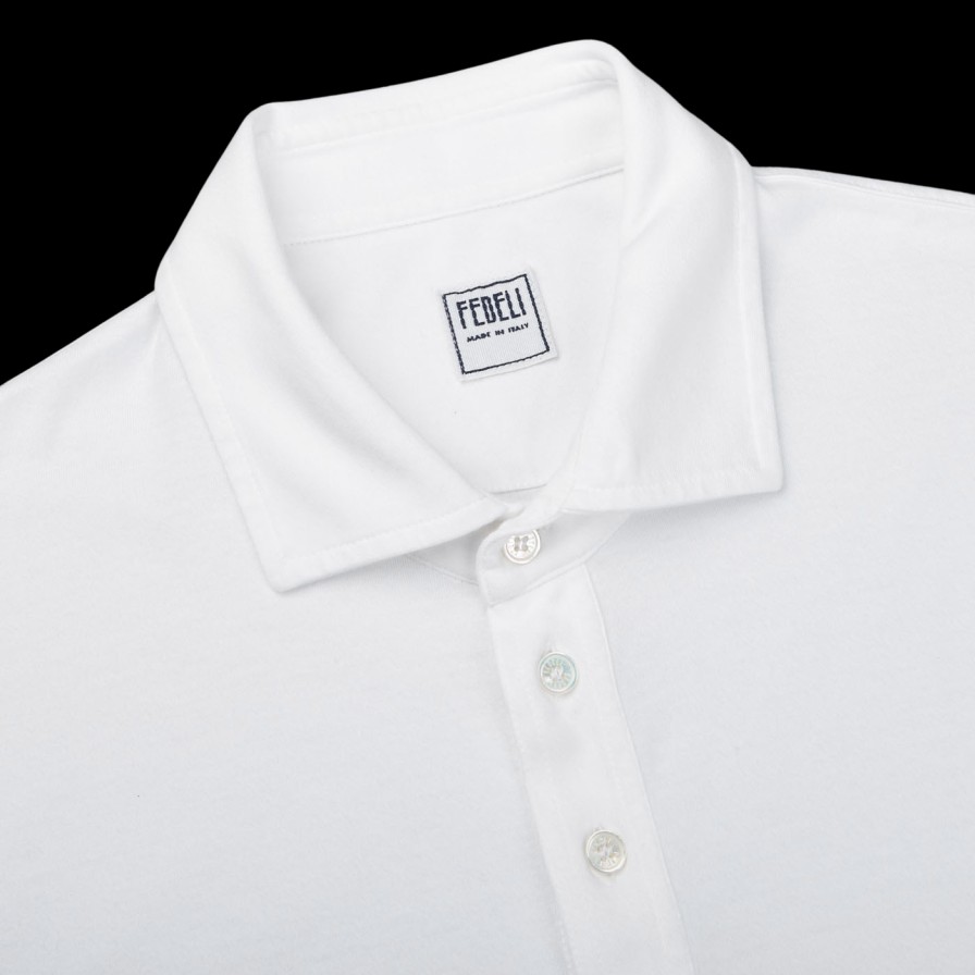 Fedeli White Giza Organic Cotton Polo Shirt Wholesale