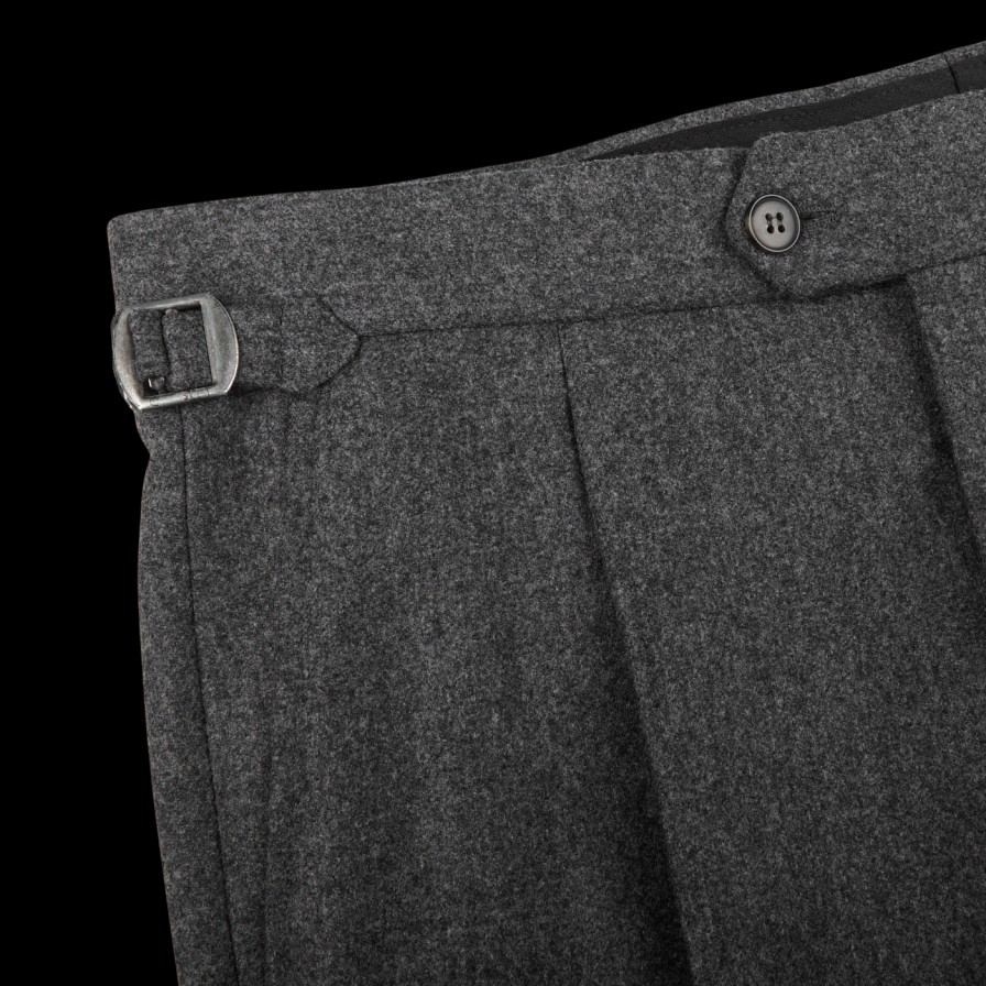 Studio 73 Grey Melange Wool Flannel Pleated Trousers Wholesale