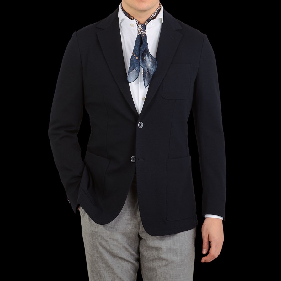 Canali Navy Cotton Jersey Unconstructed Blazer Hot