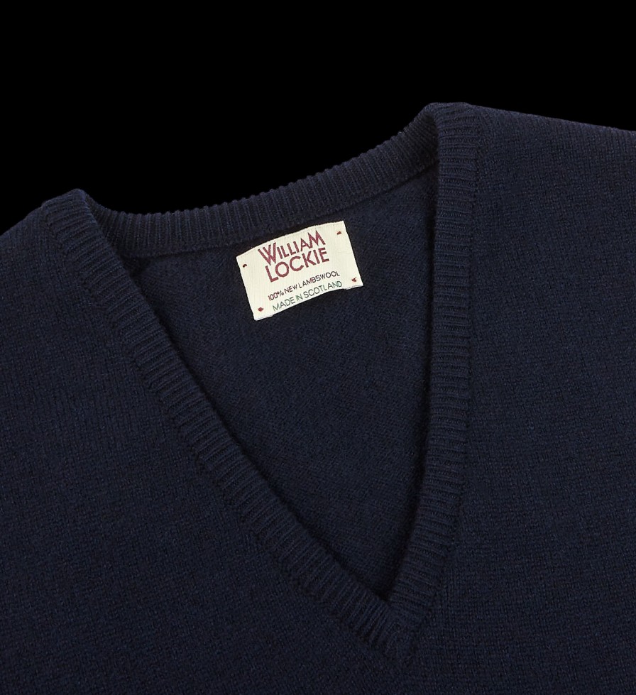 William Lockie Navy Blue Lambswool Slipover Best