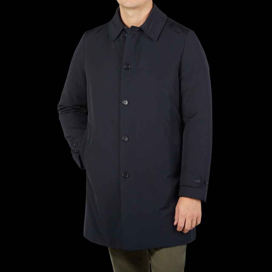 Aspesi Navy Blue Cotton Thermore Impermeabile Coat Online