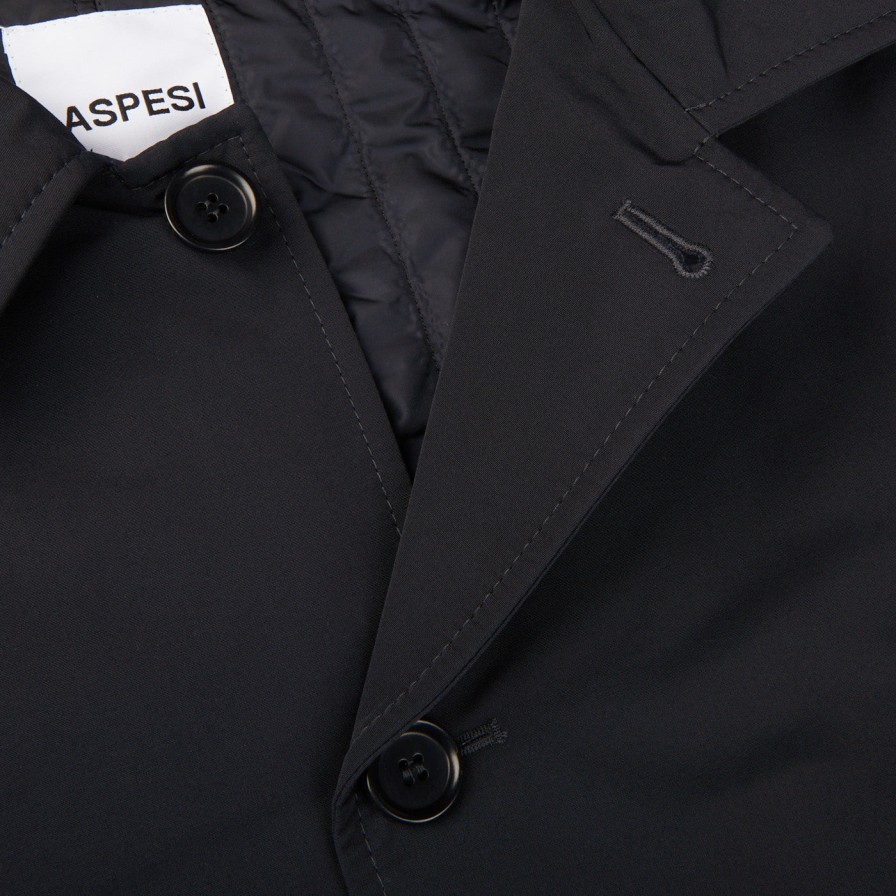 Aspesi Navy Blue Cotton Thermore Impermeabile Coat Online