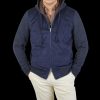 Gran Sasso Dark Blue Wool Alcantara Front Padded Jacket New