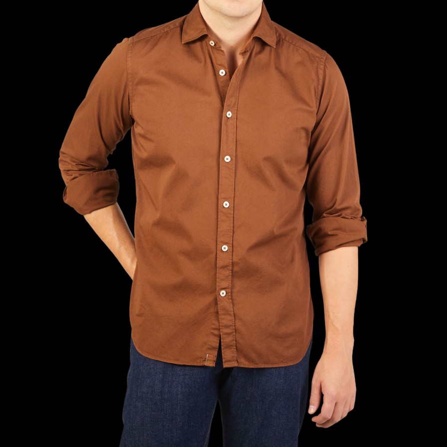 Tintoria Mattei Tobacco Overdyed Cotton Poplin Shirt Online