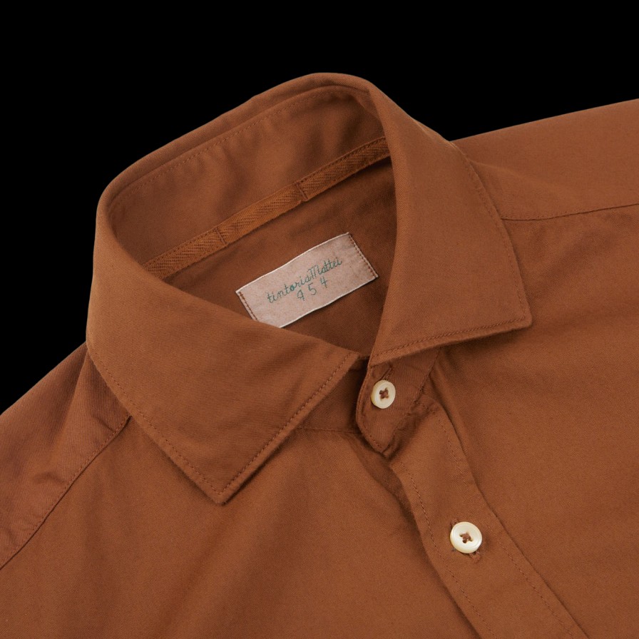 Tintoria Mattei Tobacco Overdyed Cotton Poplin Shirt Online