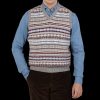 William Lockie Light Grey Fair Isle V-Neck Lambswool Slipover Wholesale