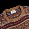 William Lockie Brown Fair Isle Crew Neck Lambswool Sweater New