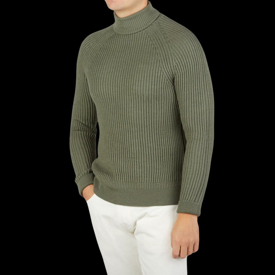 Zanone Sage Green Ribbed Wool Rollneck New