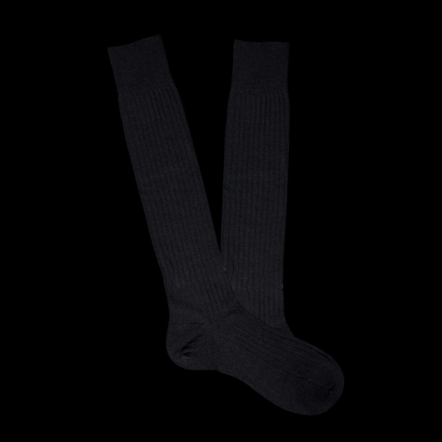 Pantherella Black Merino Wool Ribbed Knee Socks Online