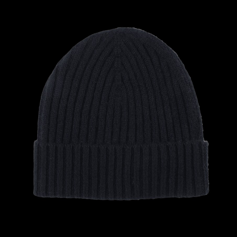 Amanda Christensen Black Ribbed Cashmere Beanie Clearance