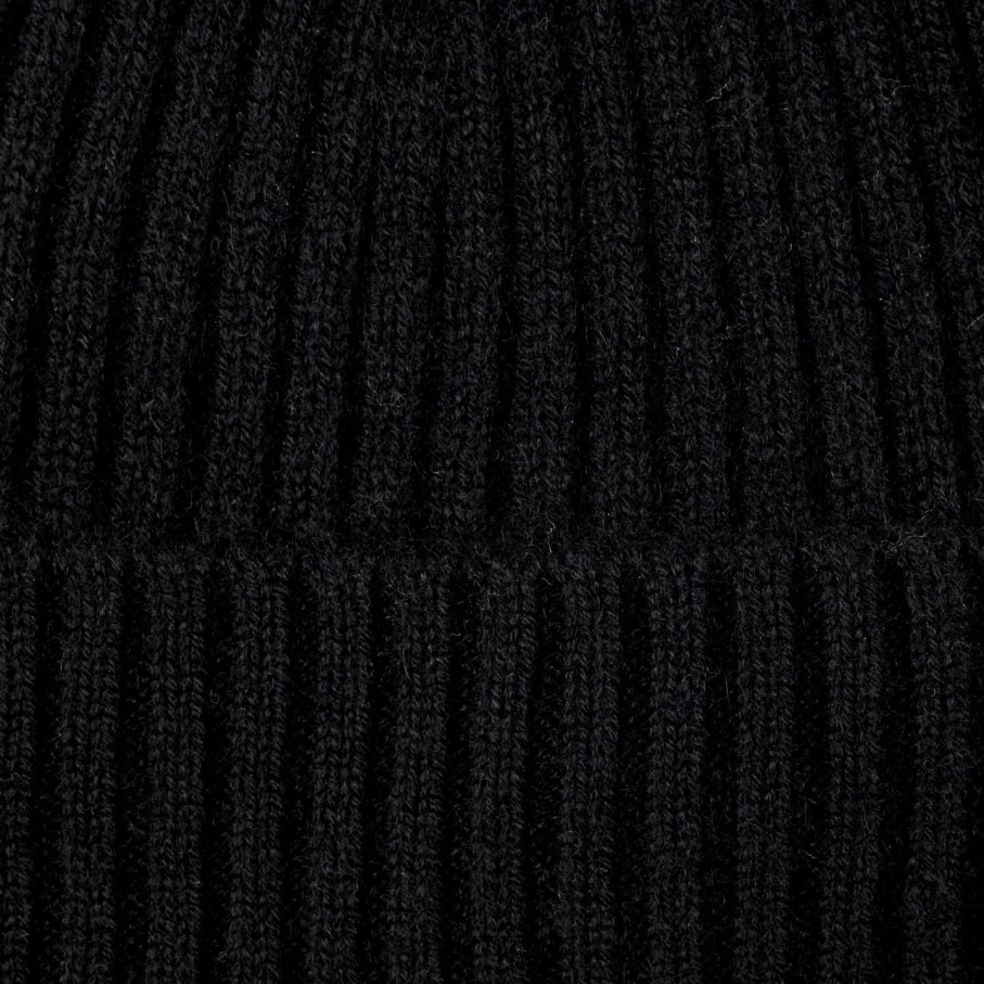 Amanda Christensen Black Ribbed Cashmere Beanie Clearance