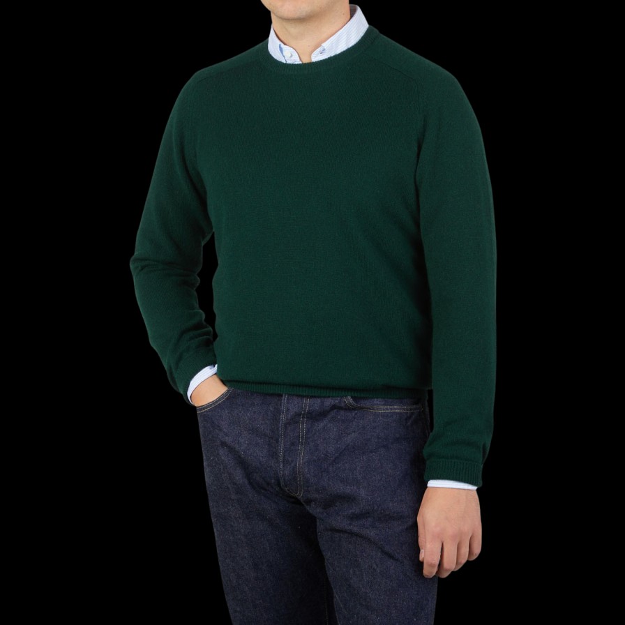 Alan Paine Tartan Green Lambswool Crew Neck Wholesale