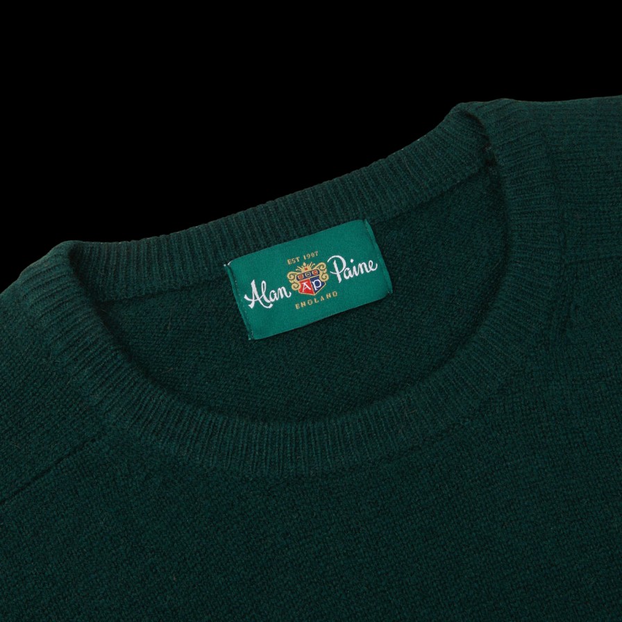 Alan Paine Tartan Green Lambswool Crew Neck Wholesale