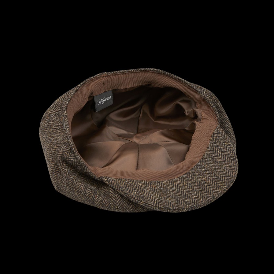 Wigéns Brown Herringbone Wool Tweed Baker Boy Cap Clearance