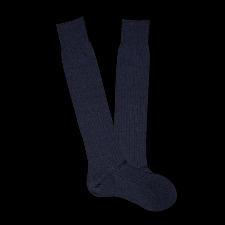 Pantherella Navy Merino Wool Ribbed Knee Socks Hot