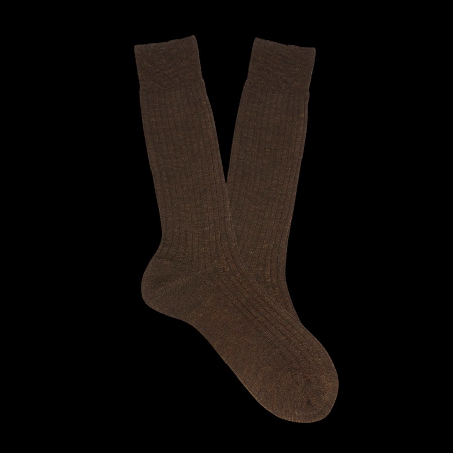 Bresciani Rust Brown Ribbed Wool Nylon Socks Clearance