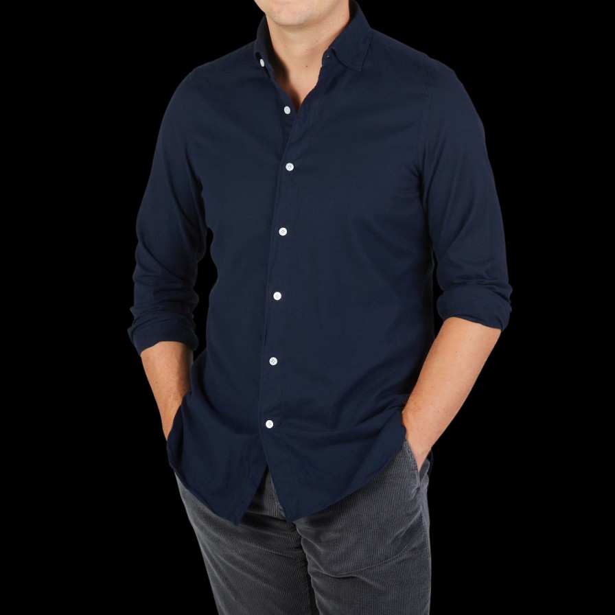 Finamore Dark Blue Cotton Flannel Casual Shirt Hot