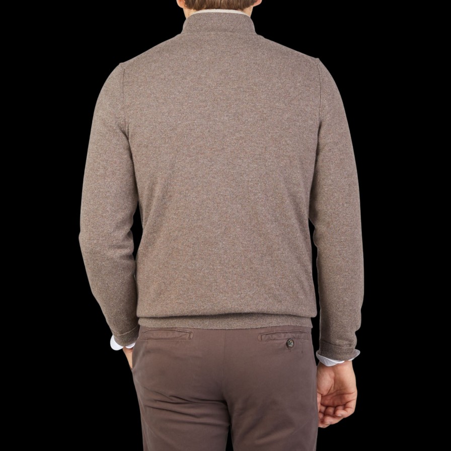 Fedeli Taupe Brown Cashmere Full-Zip Cardigan Online