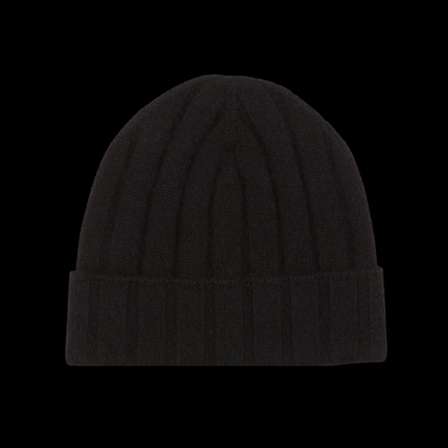 Amanda Christensen Black Wide Ribbed Cashmere Beanie Online