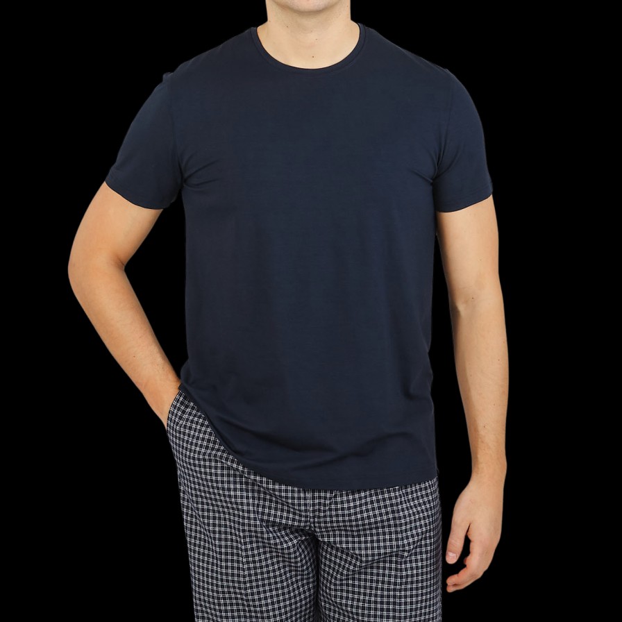 Derek Rose Navy Blue Micro Modal Stretch T-Shirt New