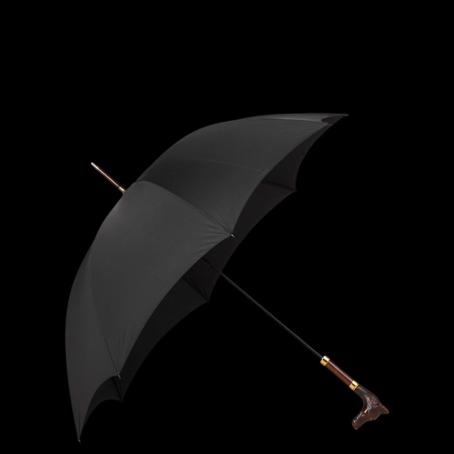 Fox Umbrellas Black Doberman Head Crook Handle Umbrella Clearance