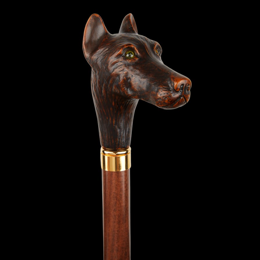 Fox Umbrellas Black Doberman Head Crook Handle Umbrella Clearance