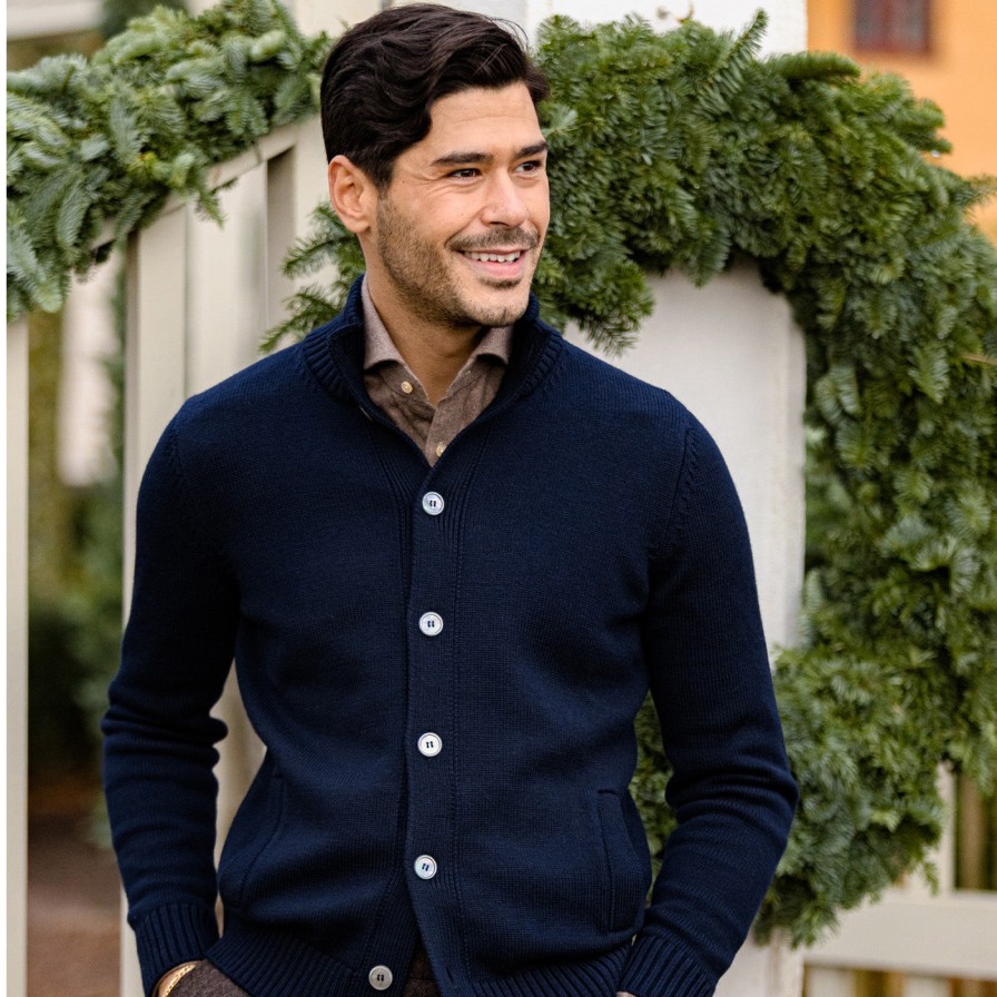 Gran Sasso Navy Merino Wool Button Cardigan Hot