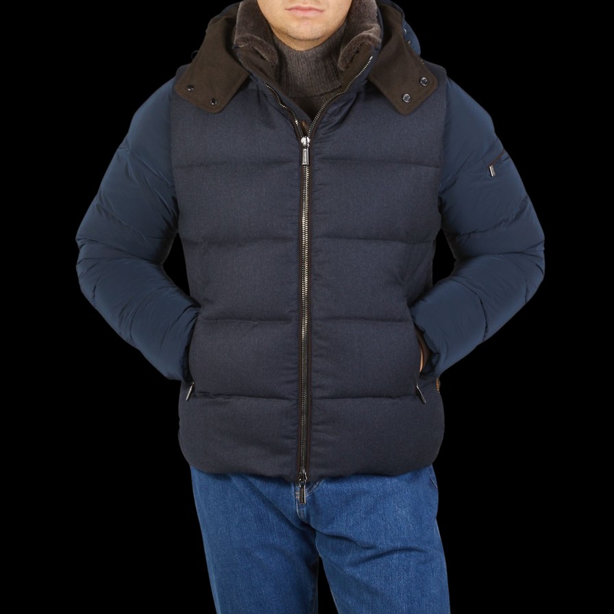 Moorer Navy Blue Nylon Down Padded Quilted Jacket Wholesale