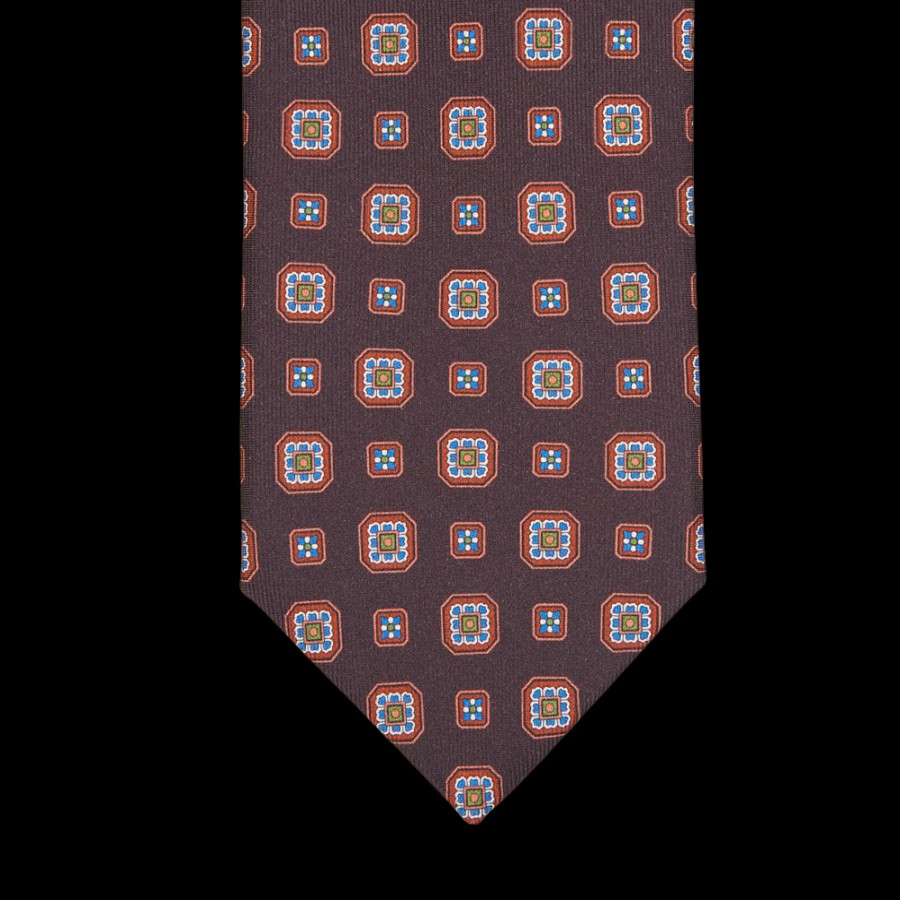 Silvio Fiorello Brown Medallion Print 36Oz Silk Twill Tie Online