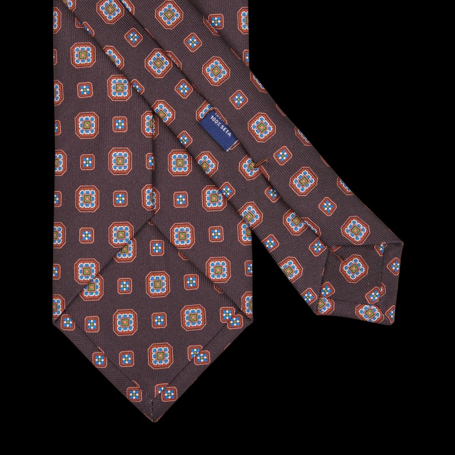 Silvio Fiorello Brown Medallion Print 36Oz Silk Twill Tie Online