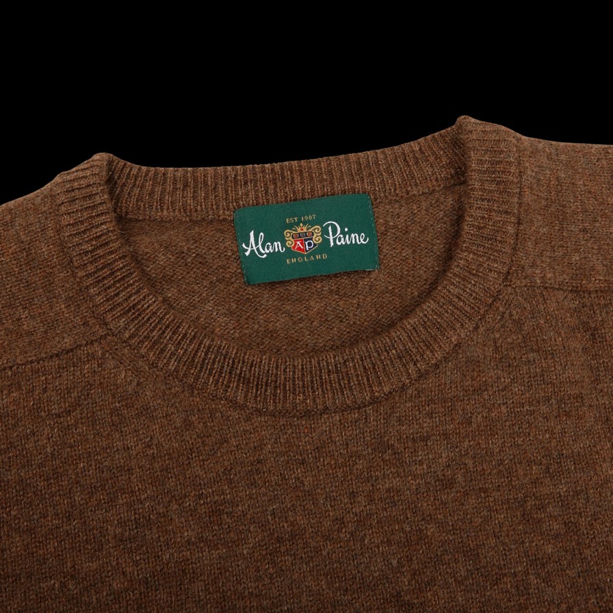 Alan Paine Tobacco Brown Lambswool Crew Neck Hot