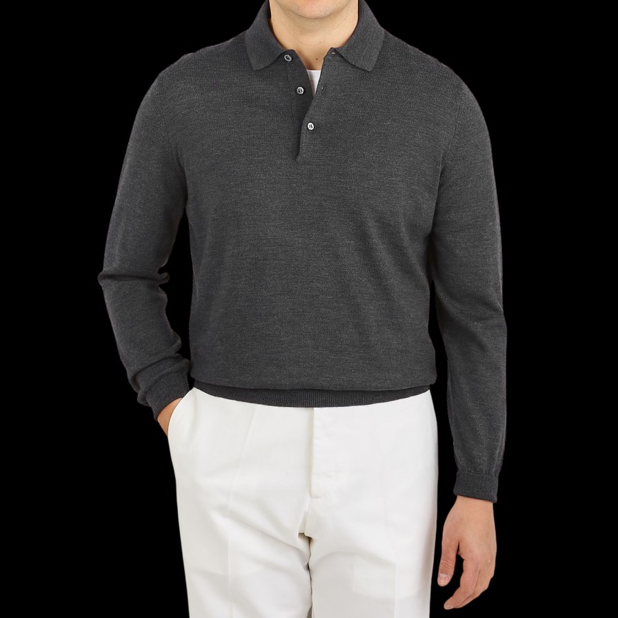 Gran Sasso Grey Extra Fine Merino Wool Polo Shirt Online