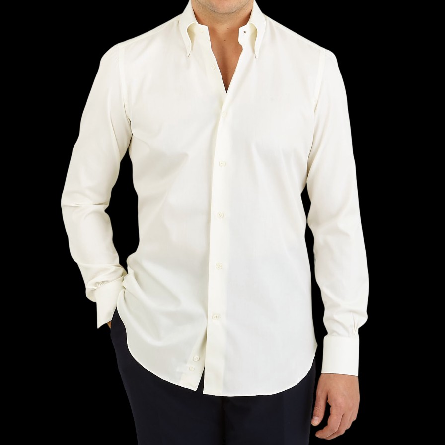 Mazzarelli Off White Cotton Twill Bd Regular Shirt Wholesale