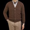 William Lockie Brown Mocha Lambswool Button Cardigan Wholesale