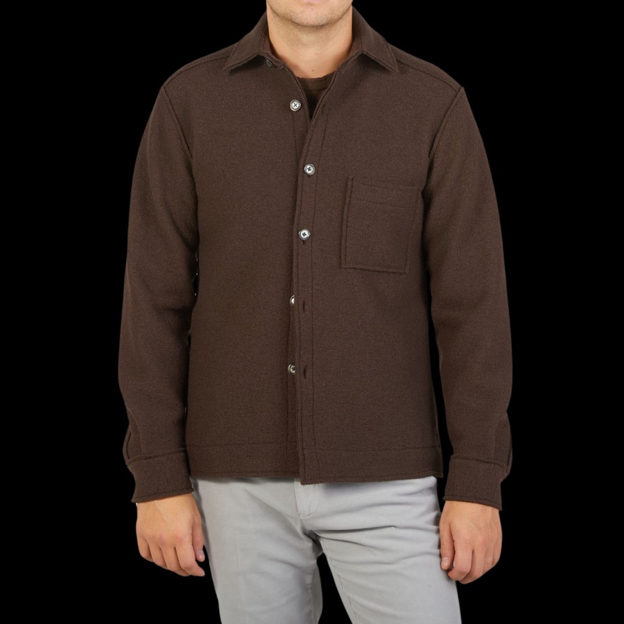 Xacus Chocolate Brown Wool Jersey Overshirt Wholesale