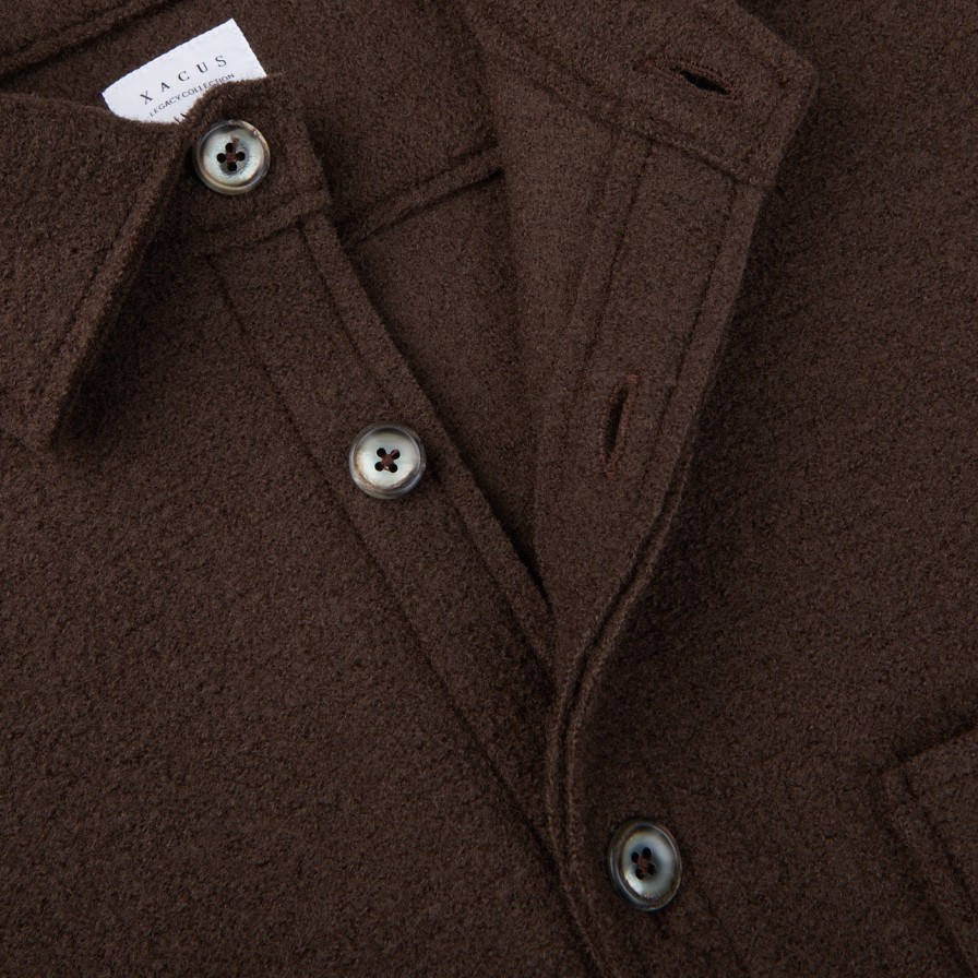 Xacus Chocolate Brown Wool Jersey Overshirt Wholesale