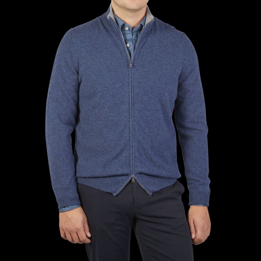 Fedeli Dark Blue Cashmere Full-Zip Cardigan Best