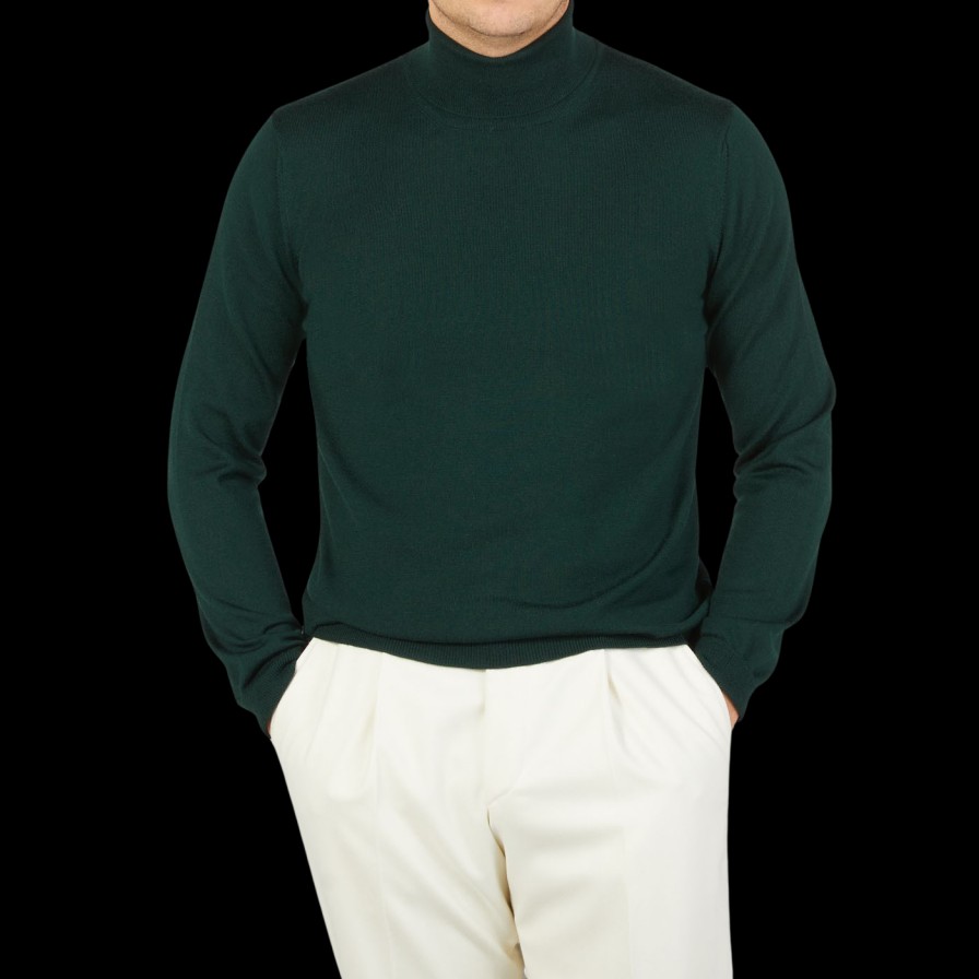 Gran Sasso Petrol Green Extra Fine Merino Roll Neck Wholesale