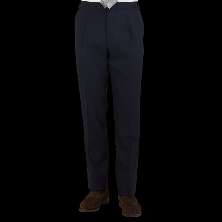 Baltzar Sartorial Navy Super 100'S Wool Pleated Suit Trousers Online